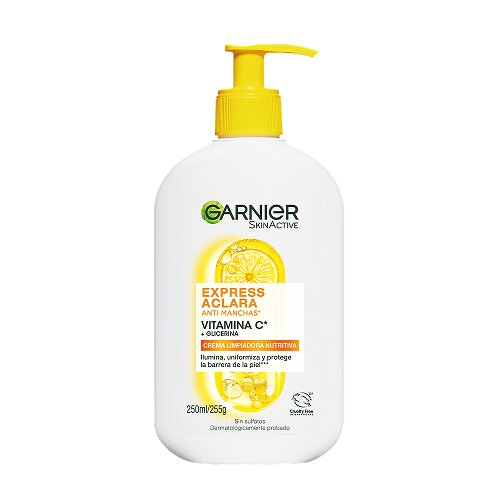 Gel limpiador Garnier Express Aclara con vitamina C y glicerina en presentación de 250 ml para piel con manchas